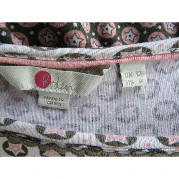 Boden Natasha Jersey Top Womens Size 8 Star Print 3/4 Sleeve Crewneck Stretch - Picture 6 of 16
